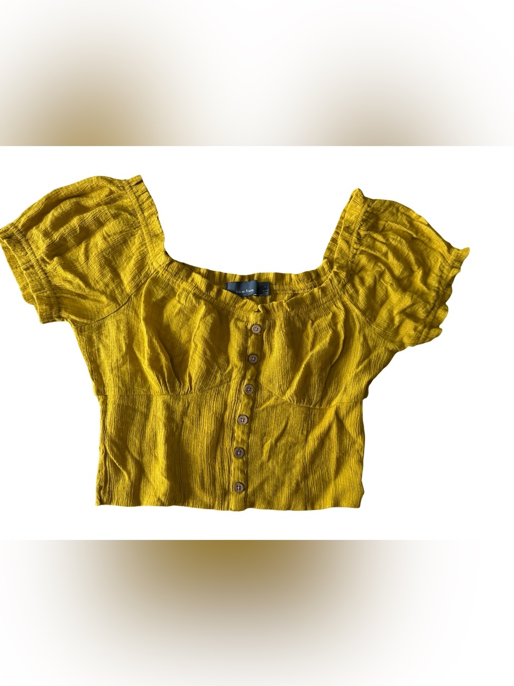 Indigo Rising Smocked Crop Top Ruffle Sleeve Button Front Stretch Cottagecore L
